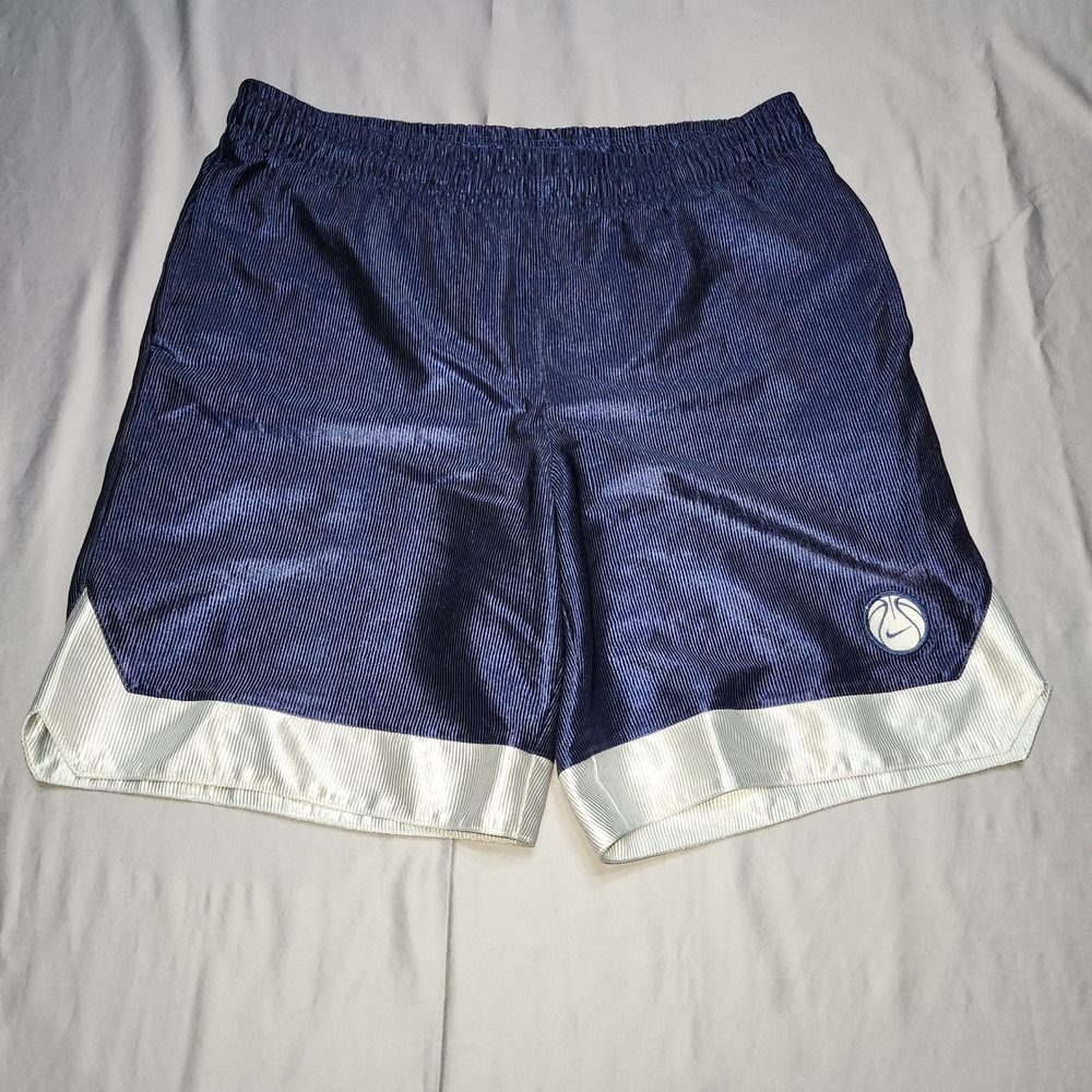 Nike Basketball‎ Shorts Mens Large Navy Blue Silver Ribbed Satin Vintage 90s L